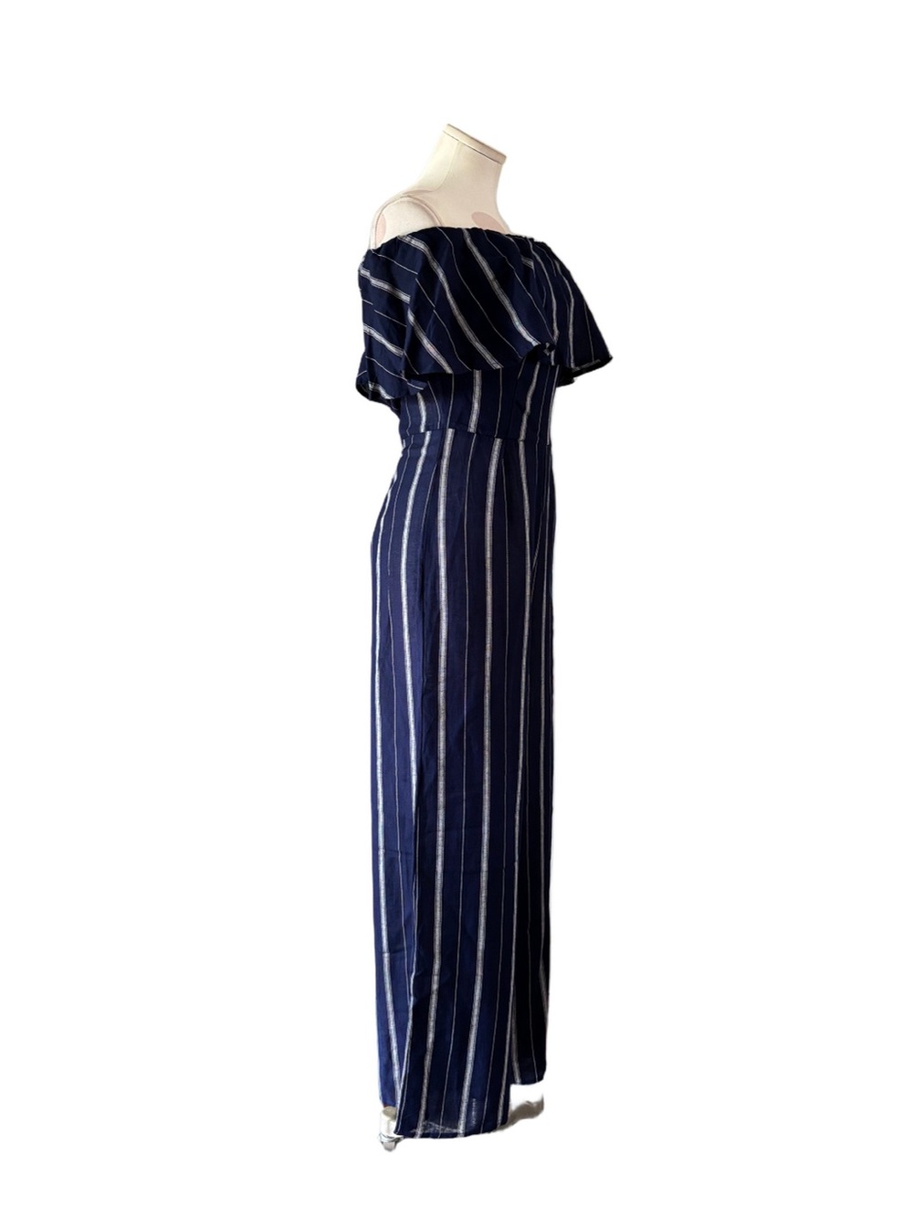 NWT Altar’d State Cara Off Shoulder Wide Leg Jumpsuit Navy Stripe Medium - Picture 7 of 10